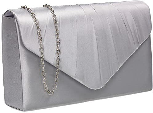 SwankySwans Chantel Damen-Clutch, Satin, Party, Abschlussball, Hochzeit, Abend, Clutch, silber, Einheitsgröße
