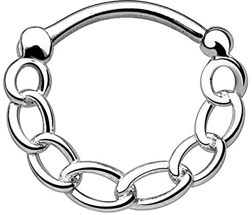 Piersando Piercing Scharnier Clicker Ring Tribal mit Ketten Infinity Ringe Spirale Vintage Ethno Septum für Tragus Helix Ohr Nase Lippe Brust Intim Silber