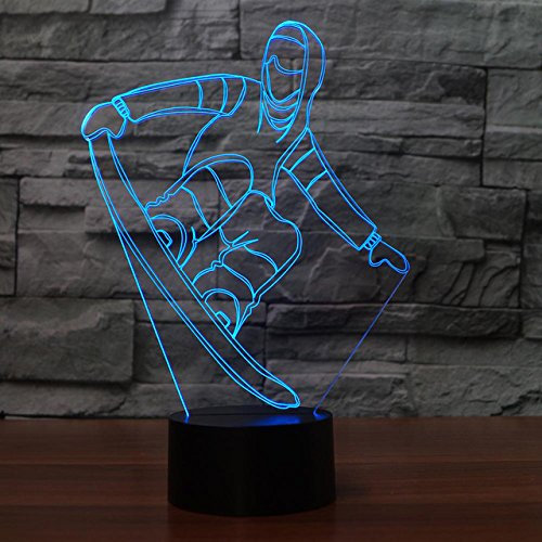 Jinson well 3D snowboarden Lampe optische Illusion Nachtlicht, 7 Farbwechsel Touch Switch Tisch Schreibtisch Dekoration Lampen mit Acryl Flat ABS Base USB Kabel Spielzeug