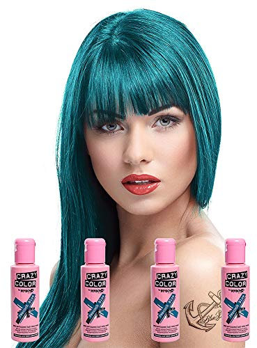 Crazy Color Tinte Semi-Permanente Pack de 4 x 100ml - Peacock Blue/Azul Pavo Real