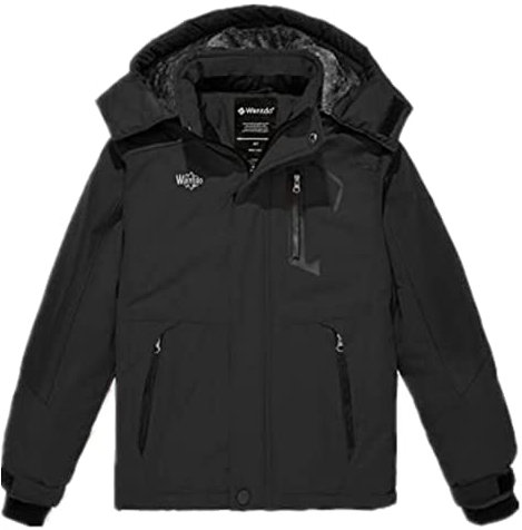 Wantdo Jungen Berg Ski Jacke Warmer Winter Fleece Mäntel Wasserdichter Atmungsaktive Jacke Outdoor Kapuzen Windbreaker Jacken Schwarz 140-146