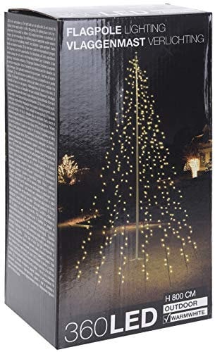 Lichterkette für Fahnenstangen bzw. Fahnenmast - 10 Stränge à 8 Meter mit 360 LED in warm weiß - Kabelfarbe schwarz, Lieferung inkl. Heringe und IP44 Netzteil