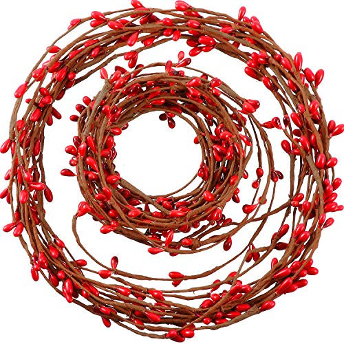 40 Fuß Doppel Pip Girlande Beeren Girlande Blume Handwerk Land Pip Beeren Girlande Blume Handwerk Dekor, Künstliche Rote Beeren Weihnachten Girlande, 2 Rollen