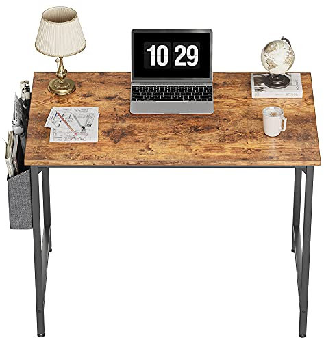 CubiCubi Study Computer Desk 80x50x75cm Home Office Writing Small Desk, Modern Simple Style PC Table, Black Metal Frame, Rustic Brown