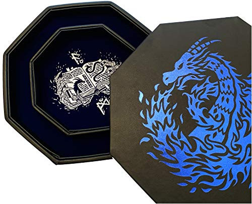 Fantasydice- Fire Dragon - Dice Tray - 20CM Octagon with Lid and Dice Staging Area- Holds 5 Sets of Dice(7 / Standard) For All Tabletop RPGs Like D&D, Call of Cthulhu, Shadowrun. (Blue Wizard)