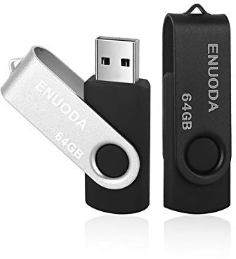 ENUODA 2 Pezzi Chiavetta USB 64GB Pen Drive Metallo USB 2.0 Memoria Stick con Indicatore LED(Argento Nero)