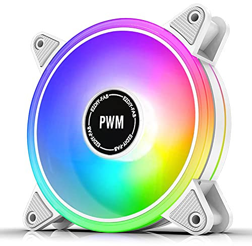 EZDIY-FAB White Moonlight 120mm RGB PWM Case Fan - 1 Pack (5V-3Pin RGB, Compatible with Desktop)
