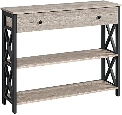 Yaheetech Console Table, Industrial Hallway Table with Drawer and Storage Shelf, Grey Wooden Entryway Sofa Table for Living Room and Corridor, 100x29.5x81cm, Easy Assembly