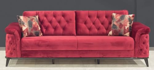 Casa Padrino Chesterfield Schlafsofa Rot/Schwarz 230 x 90 x H. 80 cm - Modernes Wohnzimmer Sofa - Chesterfield Wohnzimmer Möbel