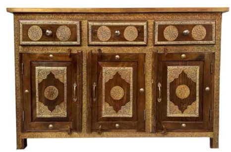 Oriental Galerie Sideboard Vimal Indische Kommode aus Mangoholz mit aufwendigen goldenen Verzierungen Konsole Braun Gold 140 cm