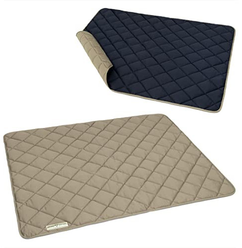 HOUND & NATURE Öko Hundedecke Davos - weiche Hundematte waschbar, gepolsterte Liegedecke für sehr große Hunde hygienisch, robust & nachhaltig (XL - 120x100 cm, Taupe/Blau)