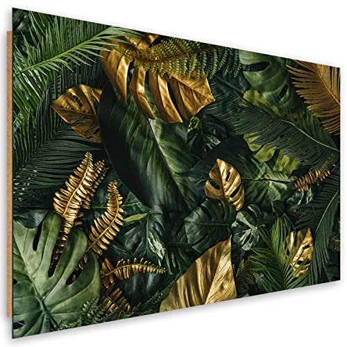 Feeby Wandbild 60x40 cm Tropen Monstera Exotik 1 tlg Modern Wohnzimmer Bilder Wandbilder Deco Panel Holz Kunstdruck Schlafzimmer Flur Büro Dschungel Abstraktion Blätter Grün