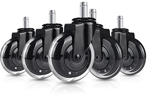 Hirate Office Chair Caster Replacement Upgraded Version to Prevent Fluff and Dust, Heavy Duty Desk Chair Casters Rolling Smooth Safe for Hardwood, Tile & Carpet Universal Fit 7/16 x 7/8