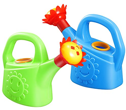 STOBOK 2pcs Toy Watering Can for Kids Flower Watering Can for Toddler Gardening Plastic Cartoon Water Pot for Bath/Sand Indoor/Outdoor Toy (Random Color)