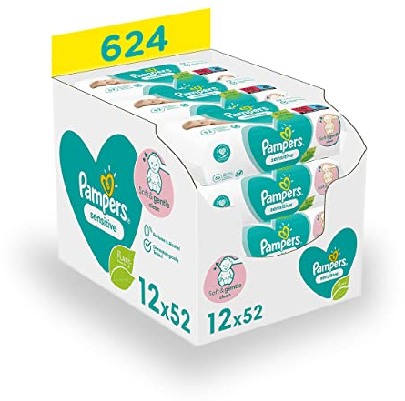 Pampers Sensitive Moisturized Wipes For Babies and Children Gentle Cleansing Sensitive Baby Skin 12 x 52 pieces