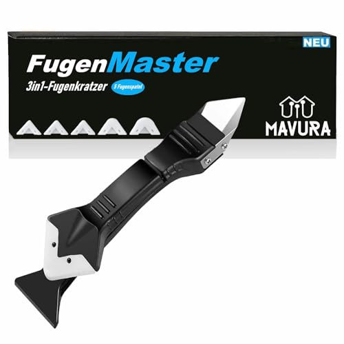 FugenMaster 3in1 Fugenhai Fugenkratzer Fugenschaber, (Fugenglätter Fugenentferner Silikonentferner Fugenmesser, Fugen Messer Entferner Schneider), Kratzer Silikonspachtel Silikonglätter Fugenabzieher