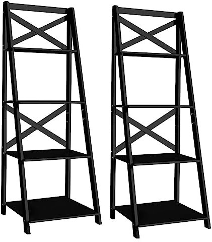 GIANTEX Leiterregal Holz 4 Ebenen, Standregal Bücherregal modern, Stufenregal Treppenregal viel Stauraum, Pflanzenregal Dekoregal für Wohnzimmer, 50,7x46,1x142,5 cm (2, Schwarz)