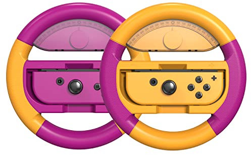 COODIO Volante Pro Switch, Volante Joy-Con, Grip Cómodo Volante de Carreras para Mario Kart 8 Deluxe / Nintendo Switch & Versión OLED, Morado Neón / Naranja Neón (Pack de 2)