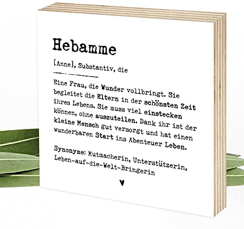 Wunderpixel® personalisiertes Holzbild Definition Hebamme - 15x15x2cm zum Hinstellen/Aufhängen, echter Fotodruck mit Spruch auf Holz - schwarz-weißes Wand-Bild Aufsteller Dekoration Geschenk-Idee