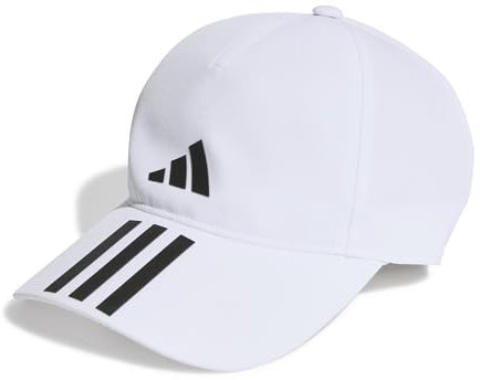 adidas Unisex 3-Stripes AEROREADY Running Training Baseball Cap, White/Black/Black, M