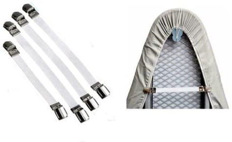RANASONS 4Pack-IRONING BOARD COVER CLIPS Elastic Fastening Brace Straps Bed Corner Holder, Tablecloth Holder