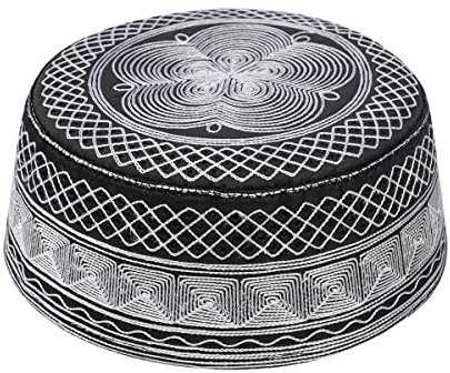 FakeFace Männer Stickerei Muslim Gebet Kufi Hut Männlichen Kopf Mütze Ägyptische Türkisch Arabisch Islamische Runde Geformte Komfortabler Hijab Islam Mann Stickerei Hut (Weiß1)