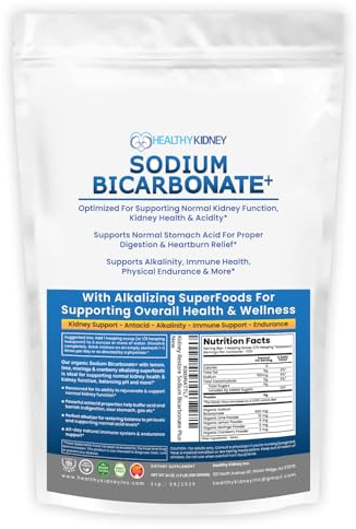 Organic Use Sodium Bicarbonate Alkaline Supplement for Alkalinity. Support Kidney & Stomach Acid Neutralizer w/Alkaline Superfoods. Sodium Bicarbonate Powder Kidney Immune Support Antacid Sport 1.5LB