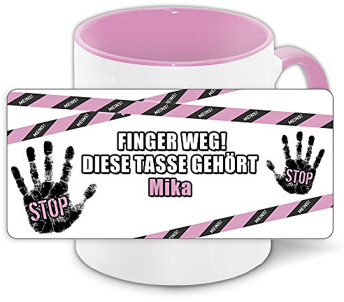 Büro-Tasse mit Namen Mika und schönem Motiv Finger weg, diese Tasse gehört .., Farbe: rosa