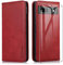 THIYUFUNS Handyhülle für Google Pixel 7A Leder Hülle + Panzerglas Schutzfolie,Magnet Klapphülle Case Cover Schutzhülle - Rot