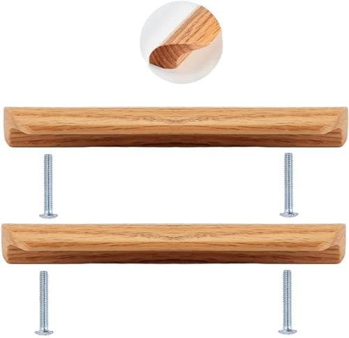 PILYON Küchengriff 2 Stück Massivholz-Schranktürknauf Und Griff,Kleiderschrank,Schrank,Kommode,Türgriff,Holzgriff,Eiche,192mm