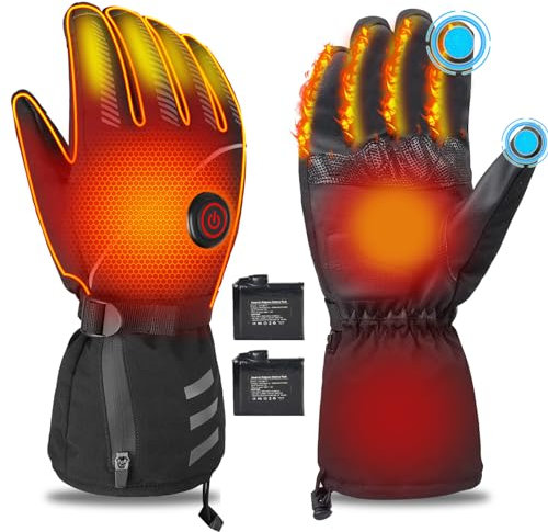 Guantes Calefactables Eléctricos con 3 Niveles de Calefacción Guantes Térmicos Invierno con Batería Recargables para Hombres y Mujeres Guantes de Nieve para Deportes, Moto y Senderismo