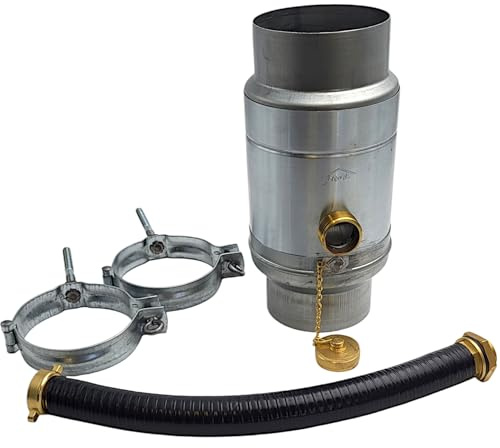 zbs24 Zink Regenwassersammler 87mm Set 2, Wassersammler mit automatischer Füllstop, Schlauchverbindung 30cm für Auffangbehälter, 85% Wasserertrag, 2 Rohrschellen zur Befestigung des Wassersammlers