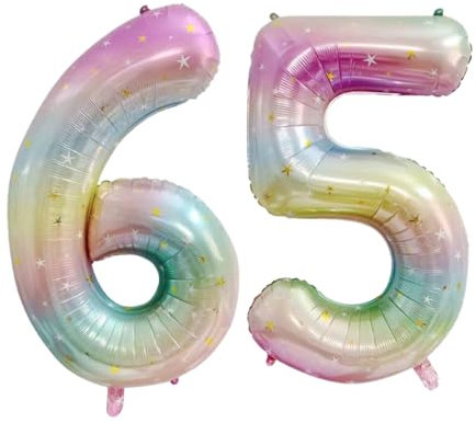Guoguonb 40 Zoll Zahl 65. Geburtstag Deko Riesen Aufblasbar Helium Folienballon Nummer 65 Luftballons Personalisiertes Design Ballon für Gedenktag Geburtstag Dekoration (Regenbogen)