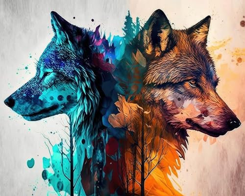 Hjjdiyes 40X50CM Diamond Painting Erwachsene Tiere Diamond Painting Groß xxl 5D Diy Diamant painting Bilder mit Zubehör Diamond Painting Set Full Drill Diamant Malerei (wolf)