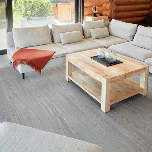 Self Adhesive Vinyl Flooring – 36 Stick On Floor Tiles Covering 53.8 Sqft / 5m² – Waterproof Grey Peel and Stick Floor Planks (5.9x35.9in / 91.4x15.2cm) with Oak Wood Effect for Home or Office DIY