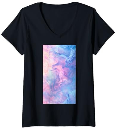 Femme Pastel Tie-dye Effet Doux Roses Abstrait Marbré T-Shirt avec Col en V