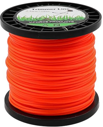 POFET Trimmerfaden Trimmer Schnur Rasen Mähfaden 2,4 mm x 100m Orange Rot 5-Kant Mähfaden Nylon Rasentrimmer Faden, Rasentrimmerdraht für Benzin-Rasenschneider