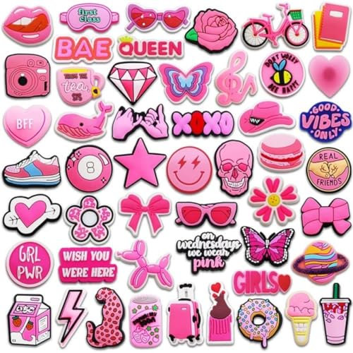 Lot de 50 Rose Chaussure Décoration,Décorations Chaussures Girly Roses,Charmes Chaussure Breloque Bijoux,Ornements Chaussures,Accessoires Chaussures Personnalisés,Fleur en PVC Imperméable Chaussures