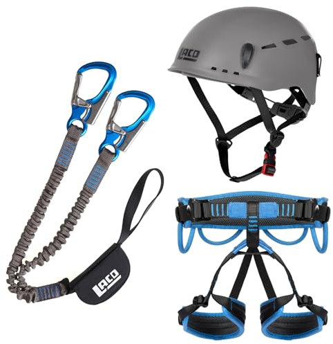 LACD Klettersteigset Pro Blue + Klettergurt Start + Helm Protector 2.0 phantom (Größe S (Taille = 68-100cm, Bein = 40-60cm))