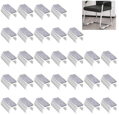 UFURMATE 30Pcs Chair Pads, 22mm Plastic U Shaped Chair Tube Floor Protectors Non-Slip Rectangle Chair Legs Tips Caps for Round Sled Base Chair Leg (White)