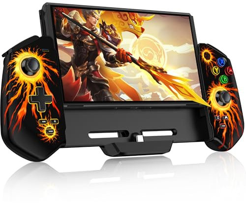Switch Controller, Wireless Switch Pro Controller Handheld mit Hall Effect Sticks, Großer Griff Controller Switch für Switch/OLED, Pro Controller Switch mit Turbo/Tischständer/6 Achsen Gyro(Flamme)