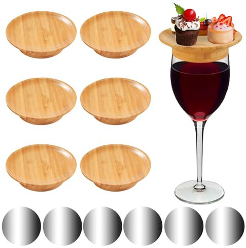 6 Stück Wineglas Charcuterie Topper, Wine Glass Charcuterie Topper, Bambus Weinglas Topper, Weinglas Aufsatz Vorspeisenteller für Desserts, Getränke & Partyzubehör, mit 6 Stück Weinausgießtabletten