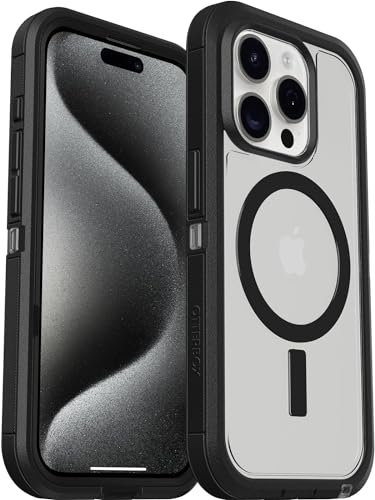 OtterBox iPhone 15 Pro Max Defender Series XT Case with MagSafe, Screenless, Rugged - Non-Retail Packaging - Clear/Black