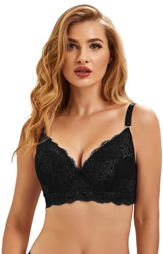 ohyeahlady Women's Push Up Bra Lace Soft Padded Underwire Bras Plus Size Full Coverage Bra Black 38E