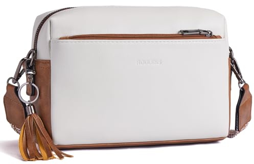 Roulens Damen Handy Umhängetasche,Veganem Leder Crossbody Schultertasche,Breiter Riemen Abendtasche mit drei Reißverschlussfächern Handtaschemit mit Kartenschlitz Verstellbar Abnehmbar Schultergurt