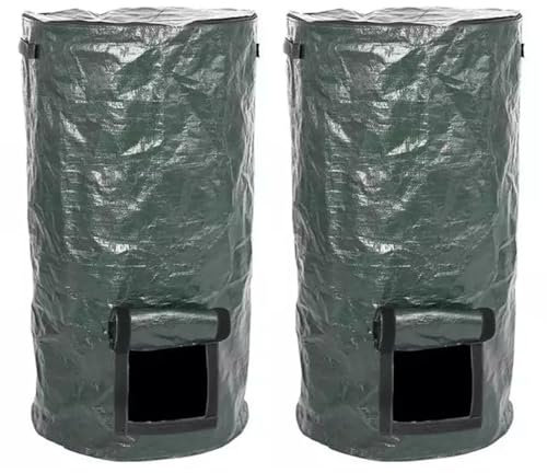 2Pcs Garden Compost Bins with Lid Reusable Waste Disposal Bags Organic Ferment PE Bucket for Kitchen, Yard, Outdoors