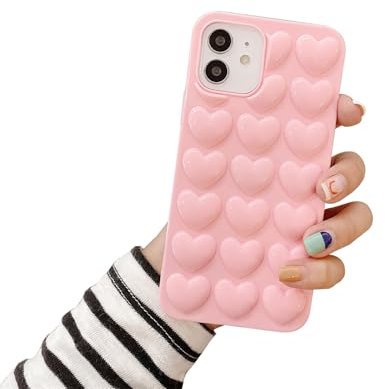 Emlivi Hülle Kompatibel mit iPhone XS für Frauen,3D Pop Blase Herz Niedlich Gel Handyhülle,Weich Silikon TPU Bumper Cover Cute Liebe Herz Nette Girly Schutzhülle für iPhone X Case, Rosa