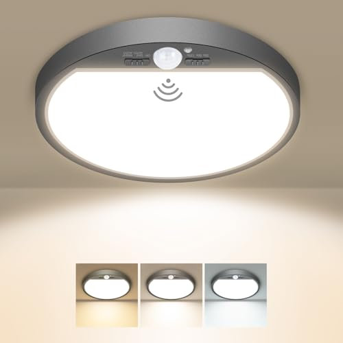 slochi Lampe Deckenlampe mit Bewegungsmelder Innen, 15W 1500LM LED Deckenleuchte mit Bewegungsmelder, 3000K/4000K/6500K Rund Sensor Licht für Flur Treppe Küche Balkon Abstellraum Keller, Ø18CM