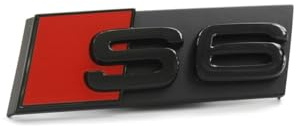 Audi 4F0853736FT94 Schriftzug S6 Clip Tuning Plakette Kühlergrill Black Edition Emblem, schwarz/rot