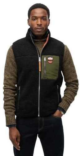 Superdry Herren Vintage Retro Borg Fleece-Weste Schwarz M